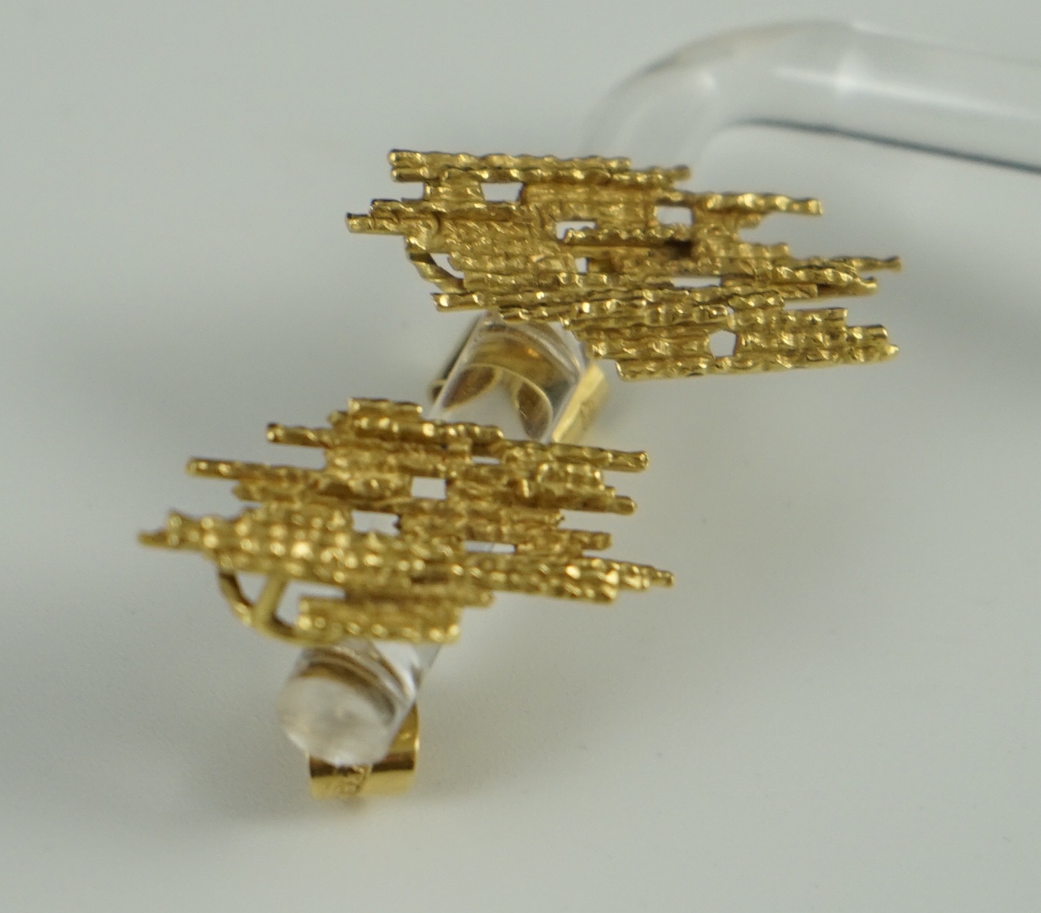 A pair of textured 18ct gold modernist earrings, by Andrew Grima